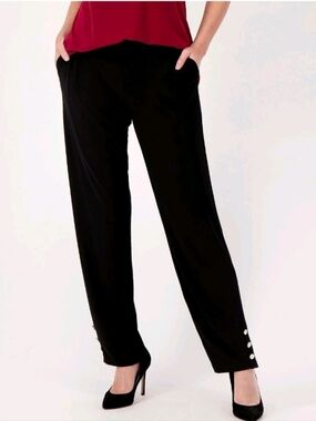 Dennis Basso Black Straight Leg Ponte Pants Petite Size SP Gold Button Details